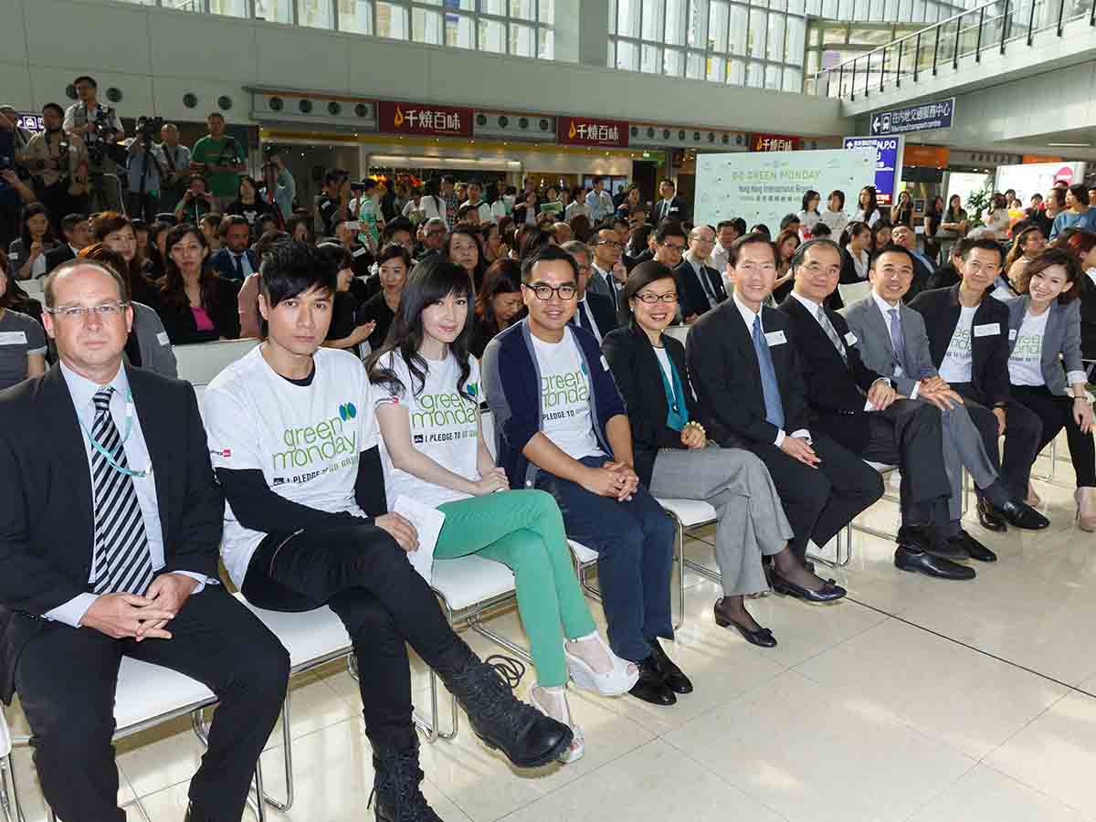 David Yeung HKIA launched Green Monday in 2013 ambassador Leo Ku and Vivian Chow