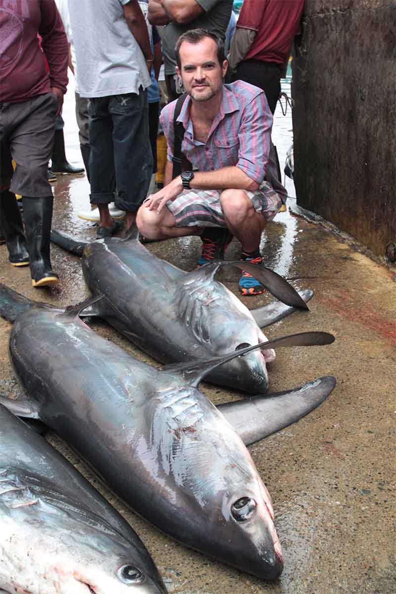 Andy photographing thresher sharks Ecuador 2014