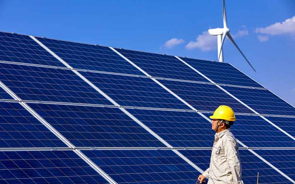 Wind turbine and solar panels