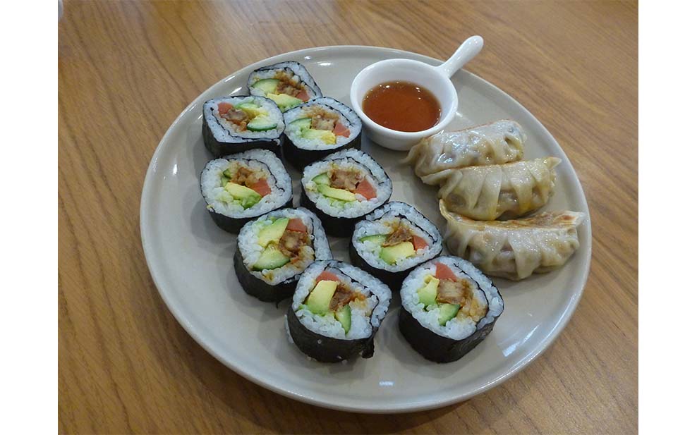 Vegan sushi and dumplings